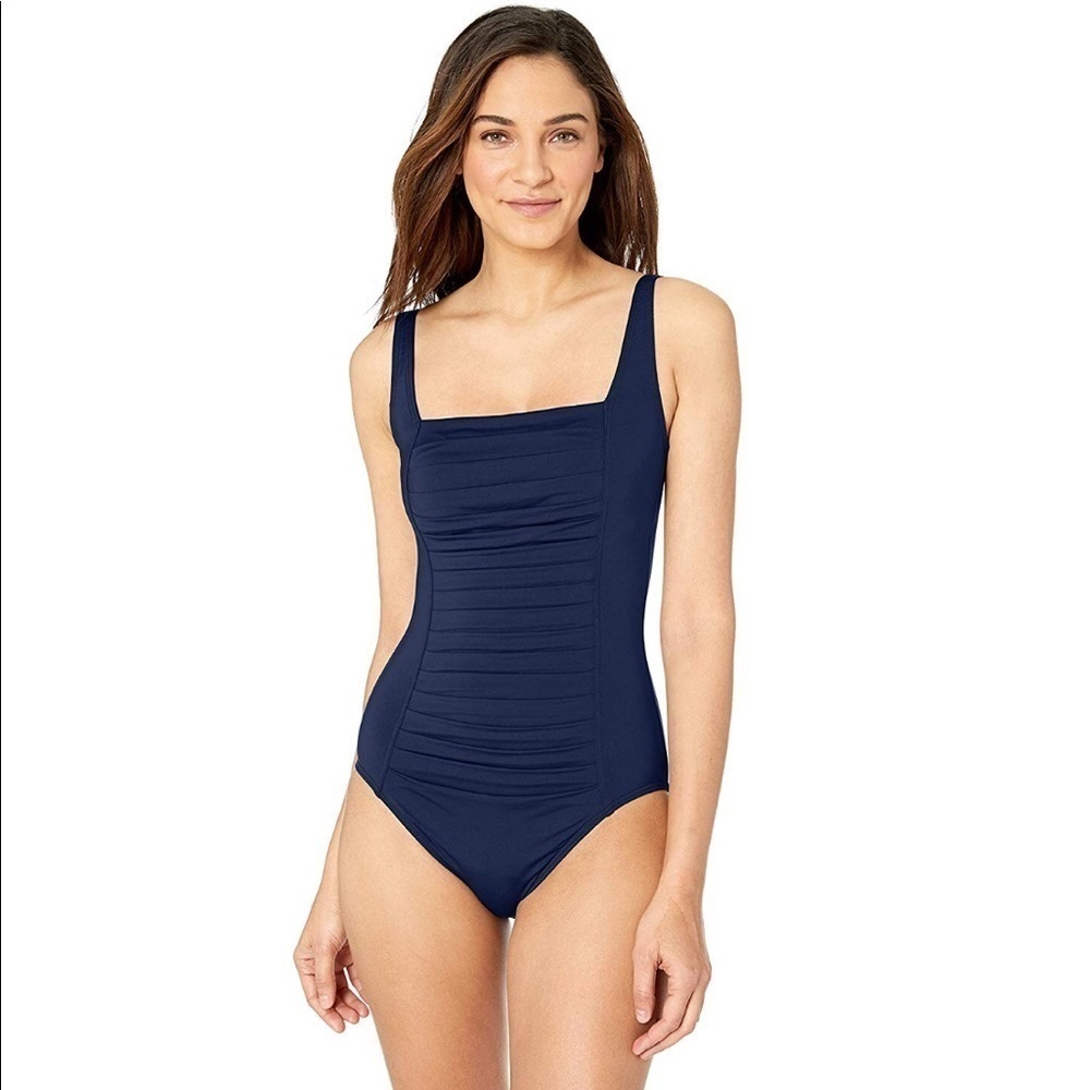 CALVIN Klein Pleated Front One Piece Swimsuit